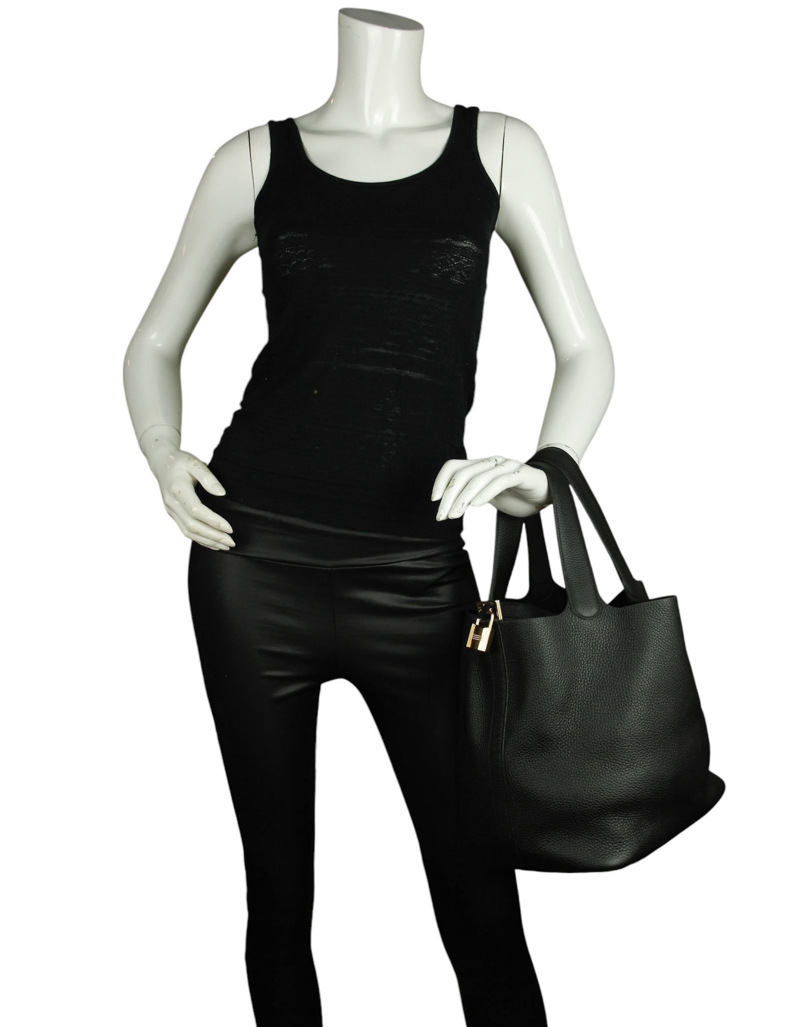 Hermes Black Taurillon Clemence Leather Picotin Lock 26PM Bag In Excellent Condition In New York, NY