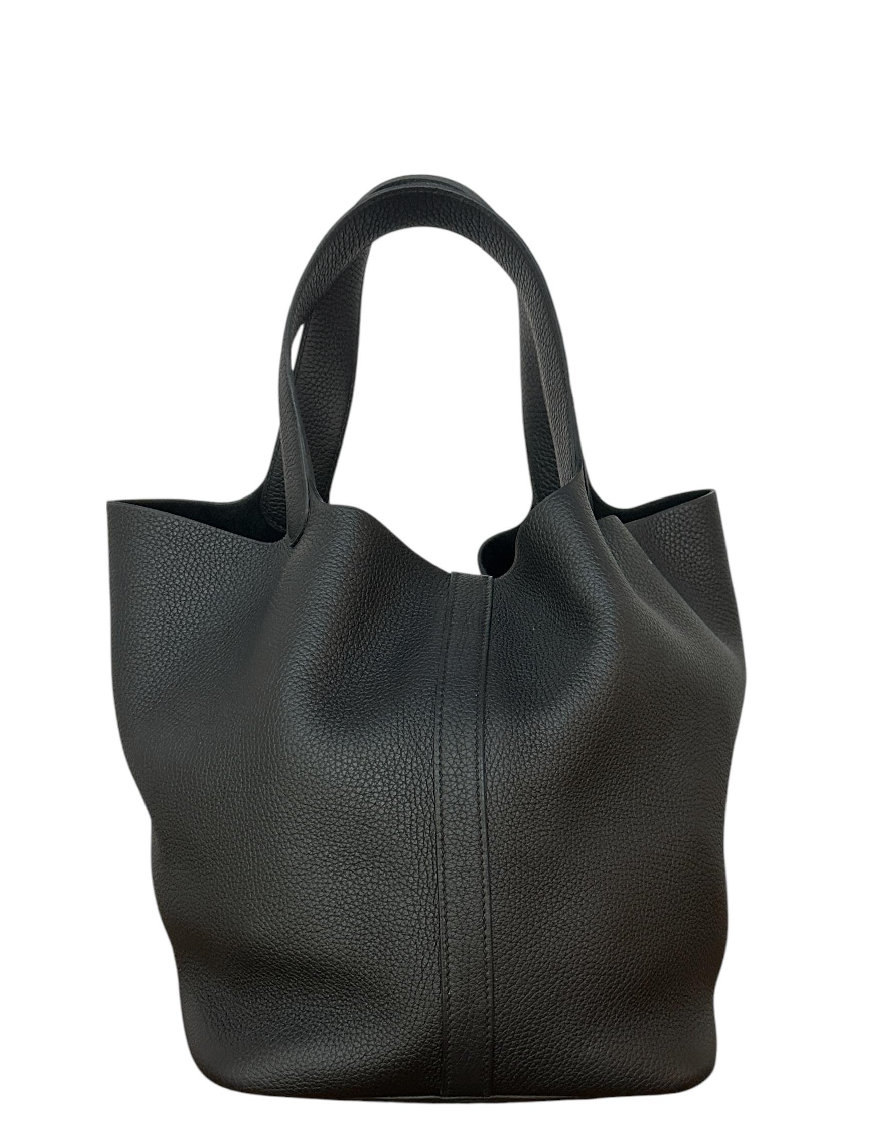 Women's Hermes Black Taurillon Clemence Leather Picotin Lock 26PM Bag