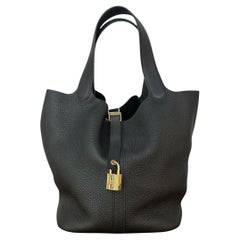 Hermes Black Taurillon Clemence Leather Picotin Lock 26PM Bag