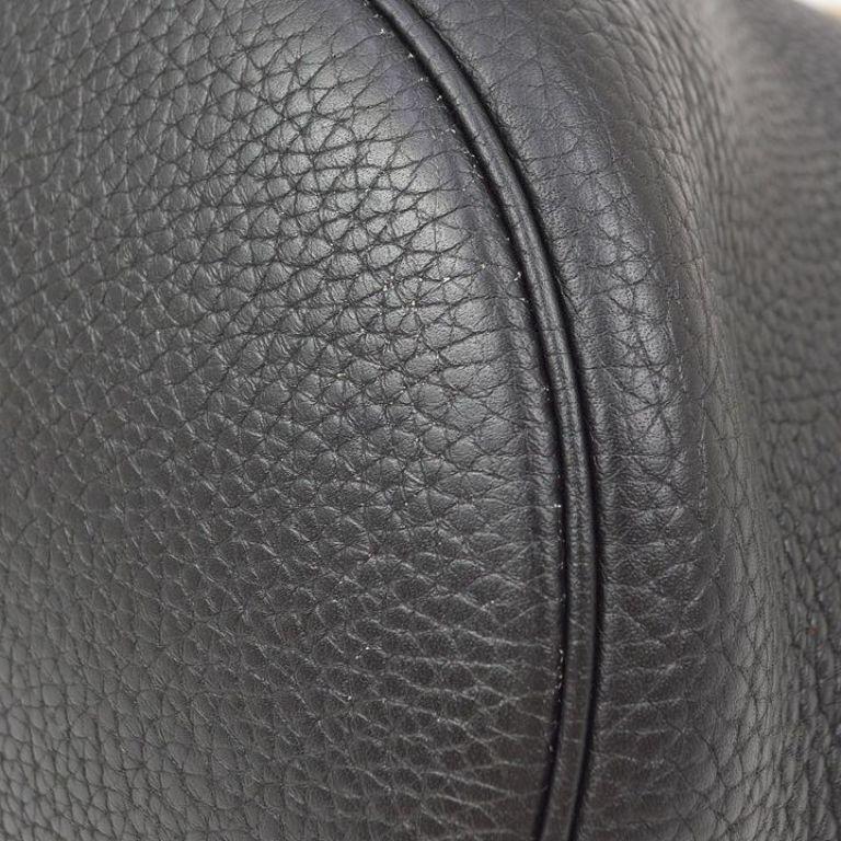 Women's HERMES Black Taurillon Clemence Leather Rope Mangeoire MM Bucket Shoulder Bag 