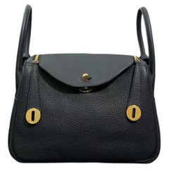 Hermès Black Taurillon Clemence Lindy 26 Bag Gold Hardware 2018