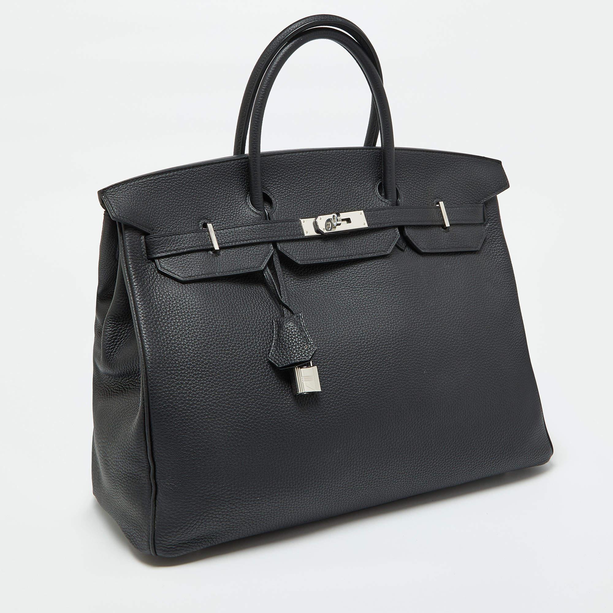 Hermes Black Taurillon Togo Leather Palladium Finish 40 Birkin Bag In Good Condition For Sale In Dubai, Al Qouz 2