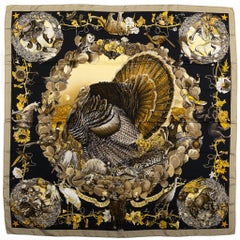 Hermès Black Texas Wildlife Silk Scarf