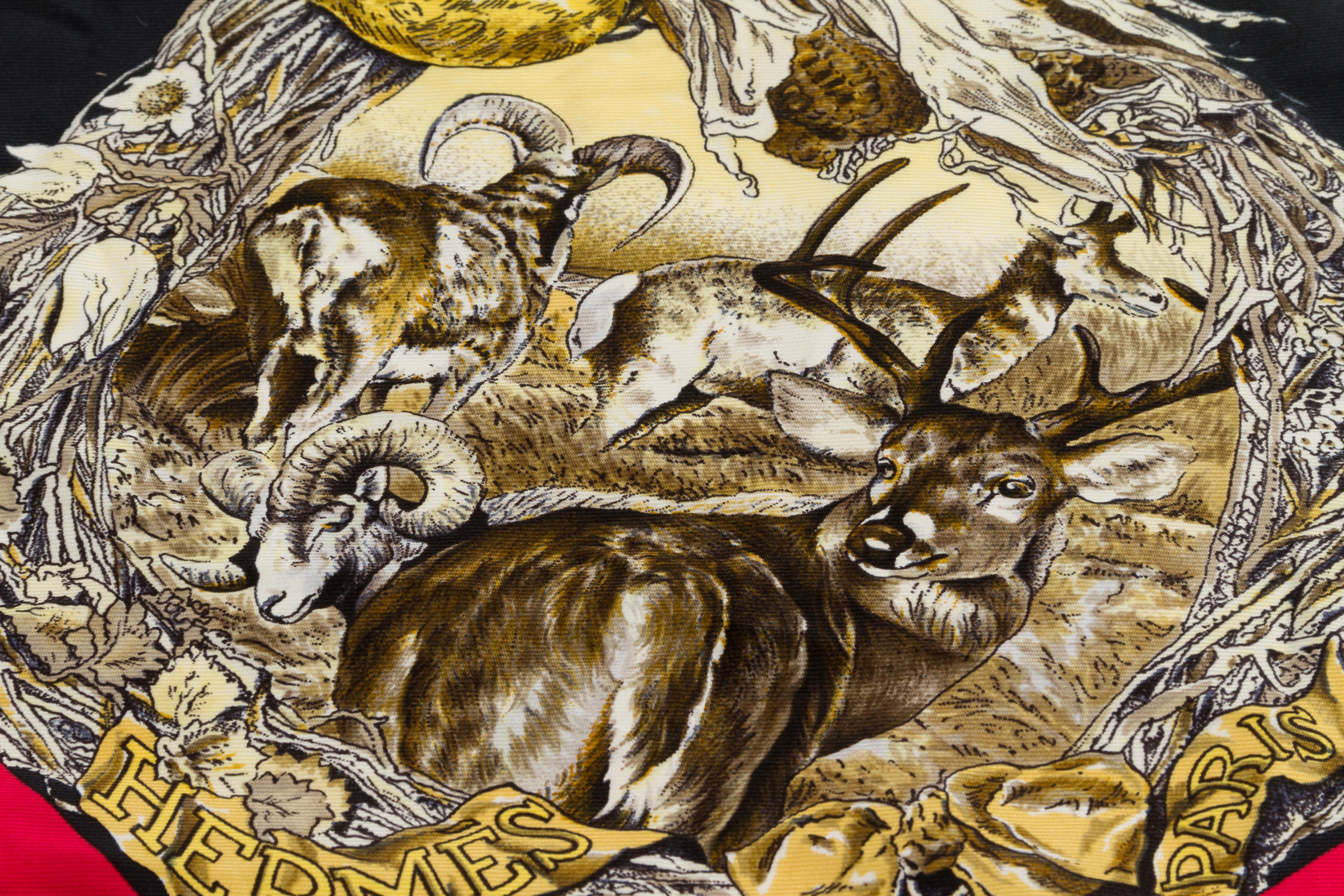 Brown Hermès Black Texas Wildlife Silk Scarf
