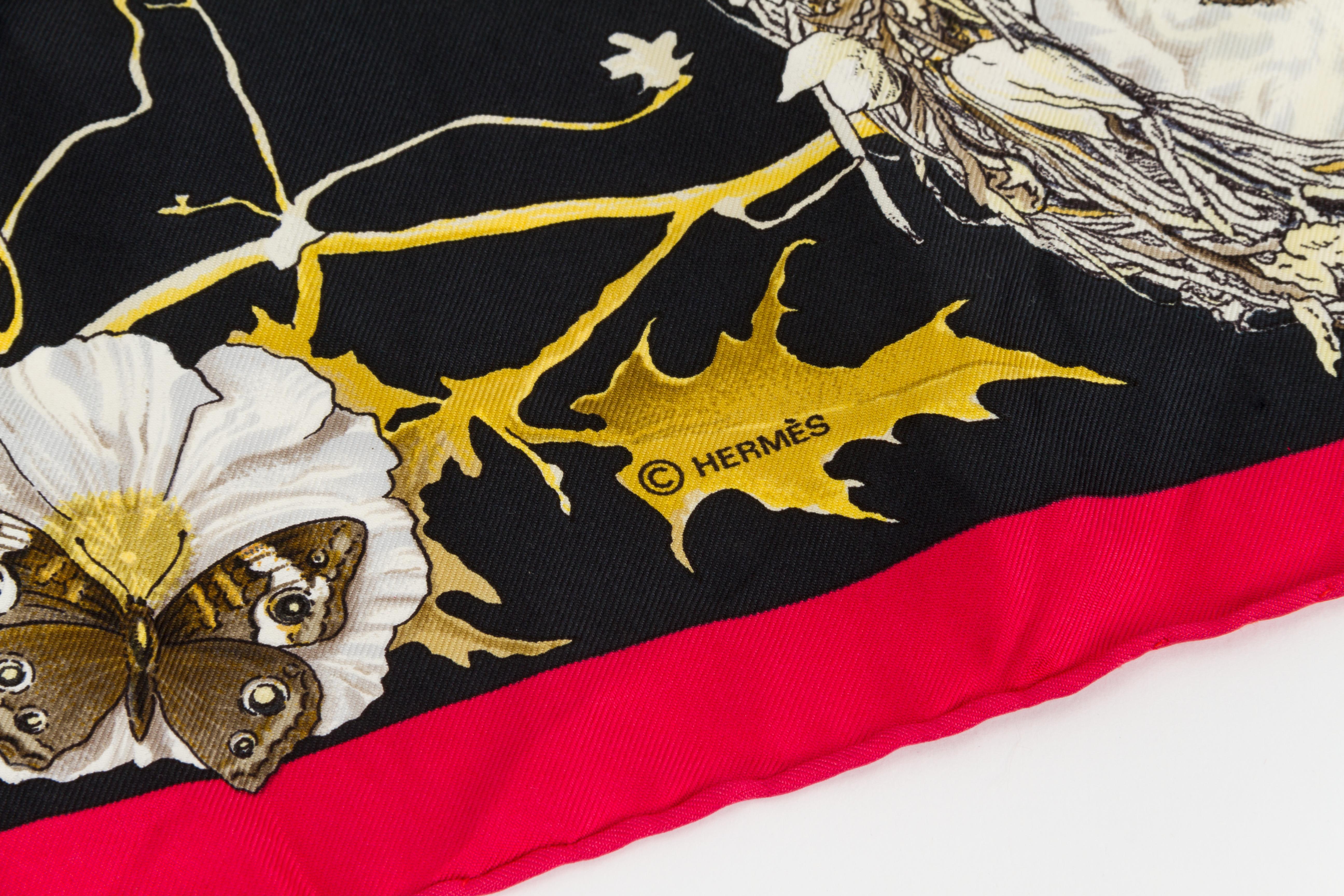 Women's Hermès Black Texas Wildlife Silk Scarf