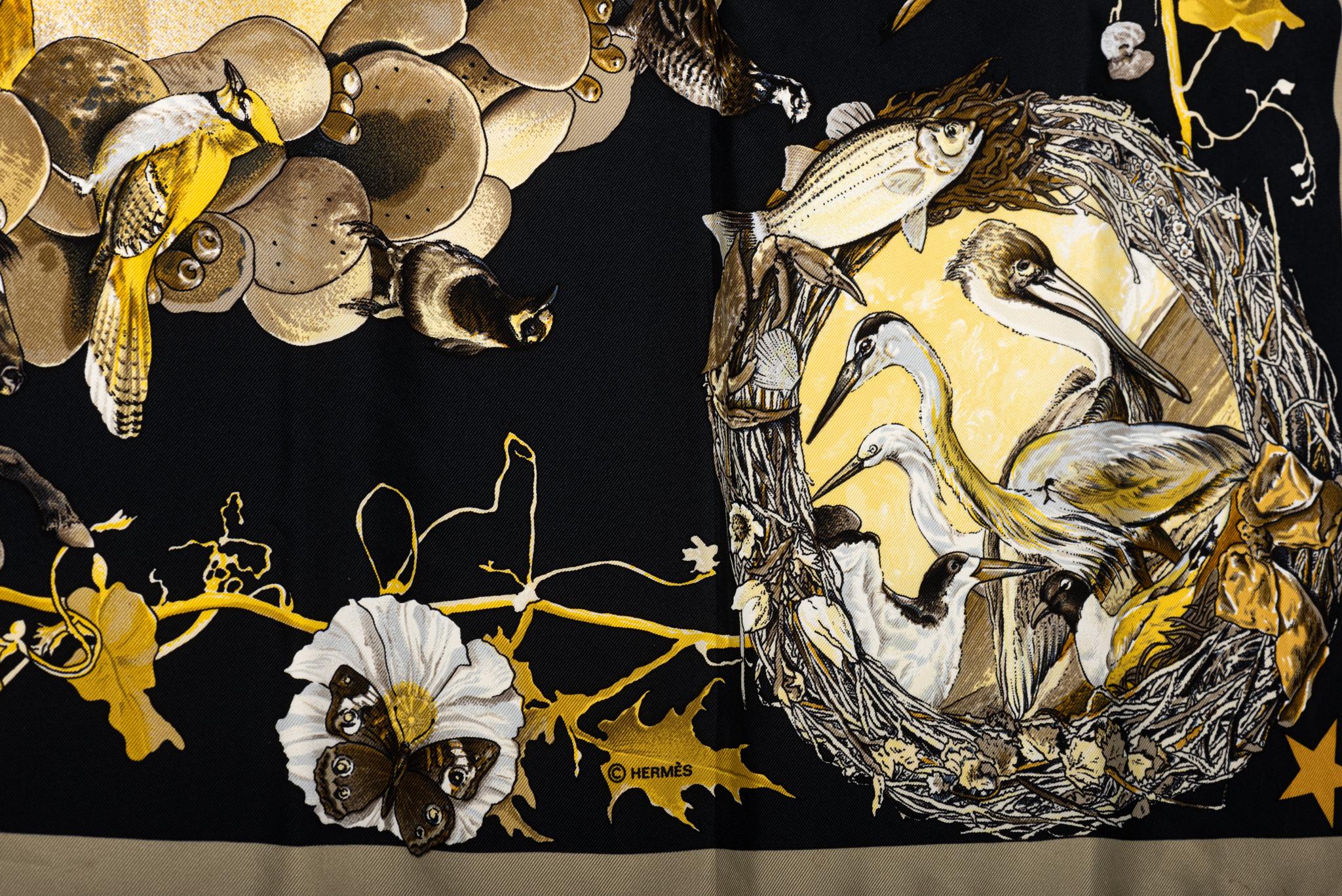 Hermès Black Texas Wildlife Silk Scarf 1