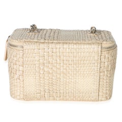 Chanel Beige Braided Raffia Vanity Case With Chain