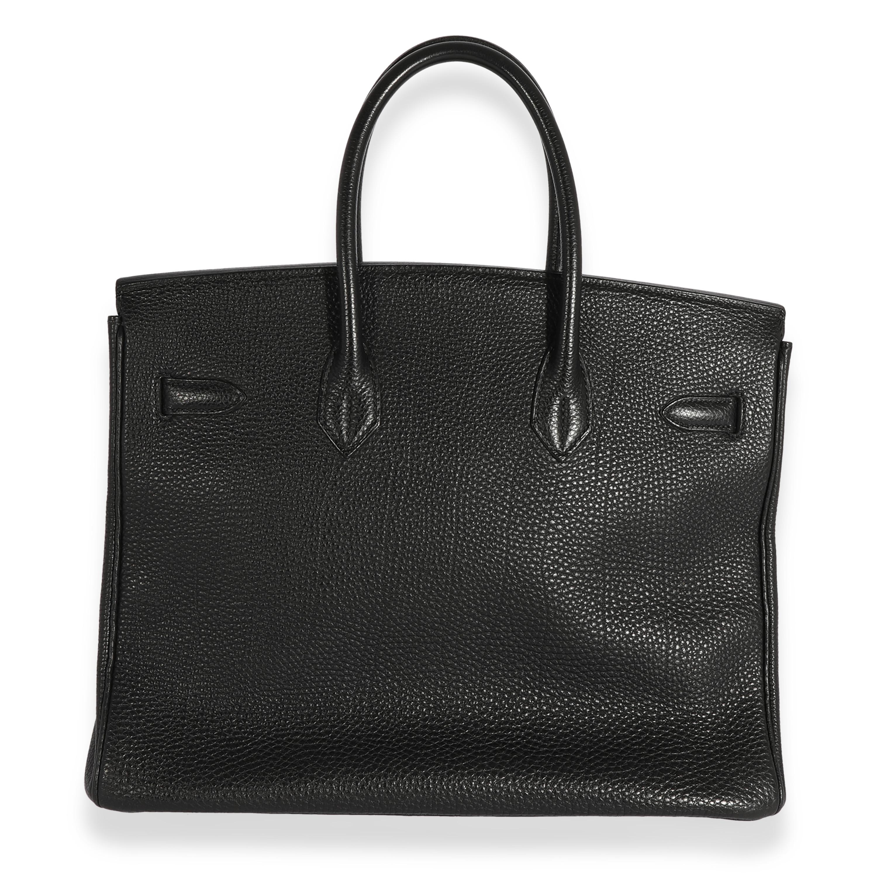 Listing Title: Hermès Black Togo Birkin 35 PHW
SKU: 123689
Condition: Pre-owned 
Handbag Condition: Very Good
Condition Comments: Very Good Condition. Faint scuffing to corners. Scratching and tarnishing to hardware. Monogrammed 'AKL' at interior