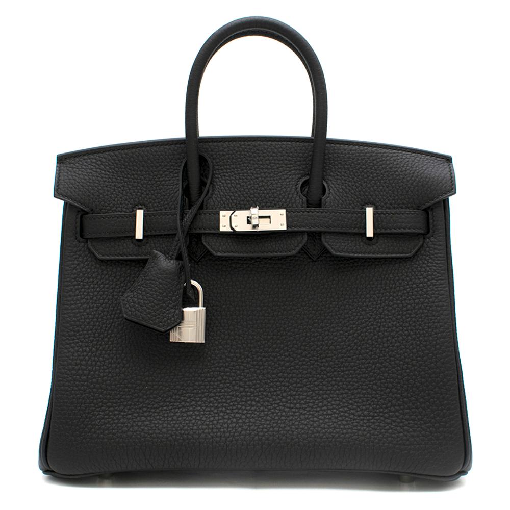 Beige Hermes Black Togo Leather 25cm Birkin Bag	