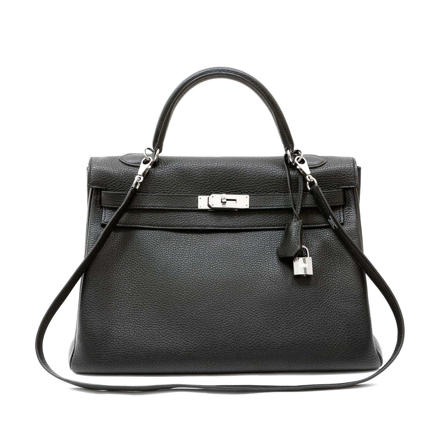 Hermès Black Togo Leather 35 cm Kelly Bag with Palladium In Excellent Condition In Palm Beach, FL