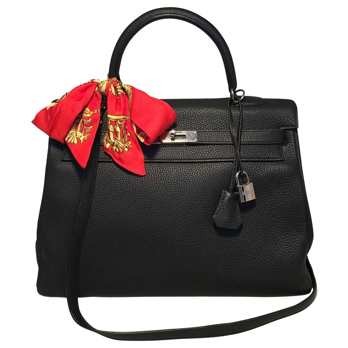Hermes Black Togo Leather 35 cm Kelly Bag with Strap
