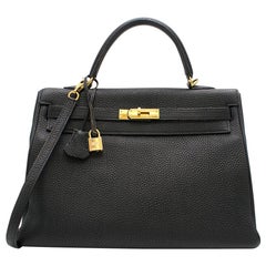 Hermes Black Togo Leather 35cm Sellier Kelly Bag	