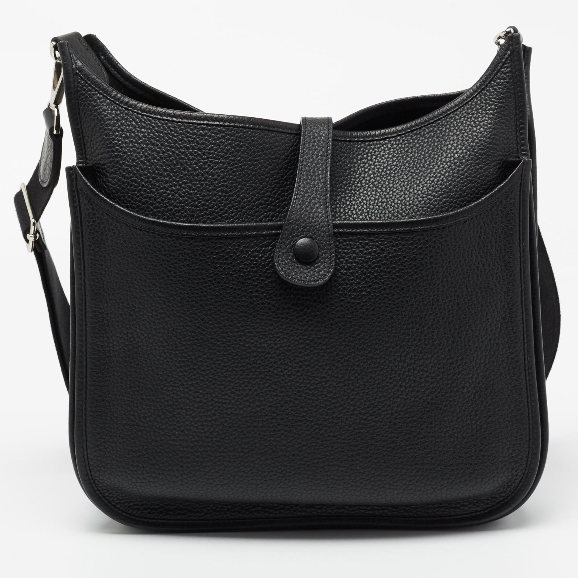 Hermes is a brand that delivers designs with art and creativity, this Evelyne being another proof. Finely crafted from Togo leather in a black shade and featuring an adjustable shoulder strap, this piece is a classic. The bag is spacious enough to