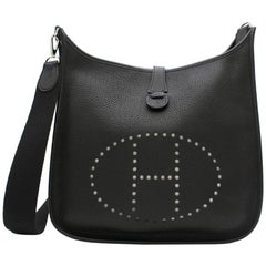Hermes Black Togo Leather Evelyne III PM Bag PHW