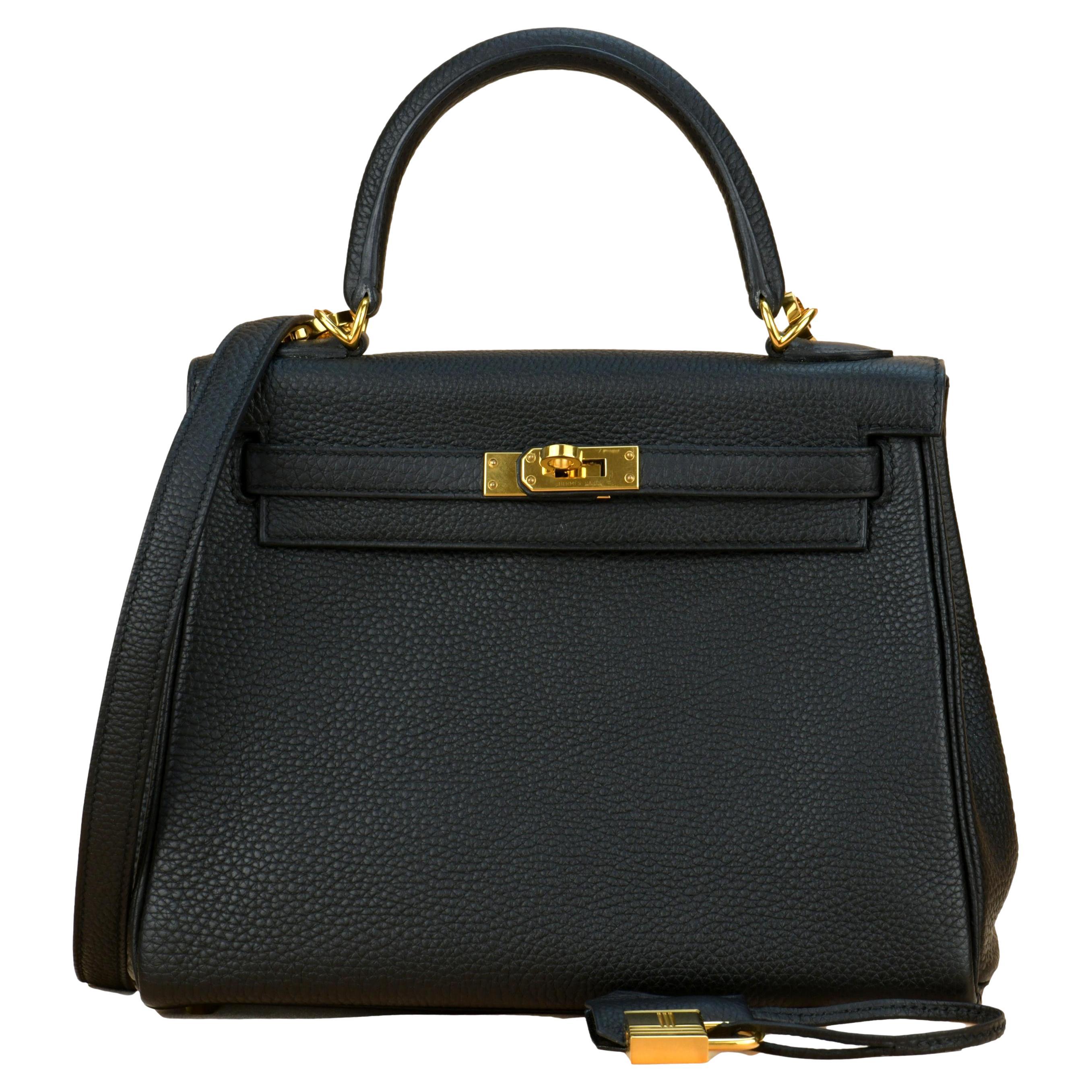 Hermes Black Togo Leather Gold Hardware Kelly 25 Bag