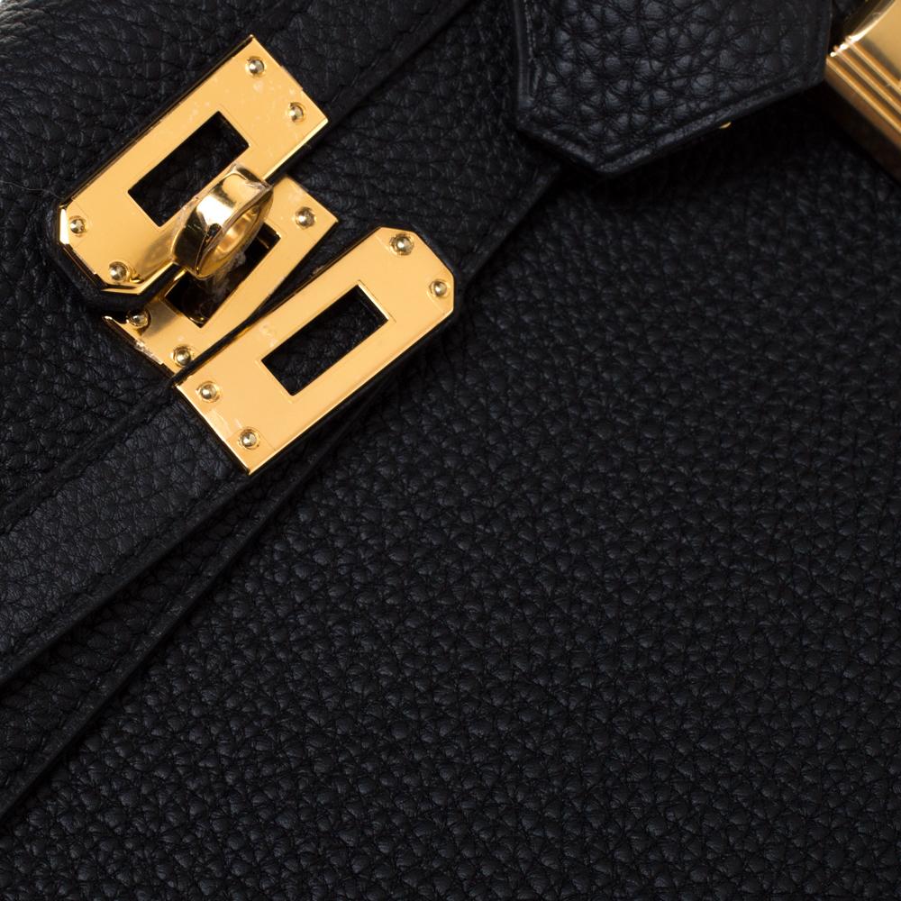 Women's Hermes Black Togo Leather Gold Hardware Kelly Retourne 25 Bag