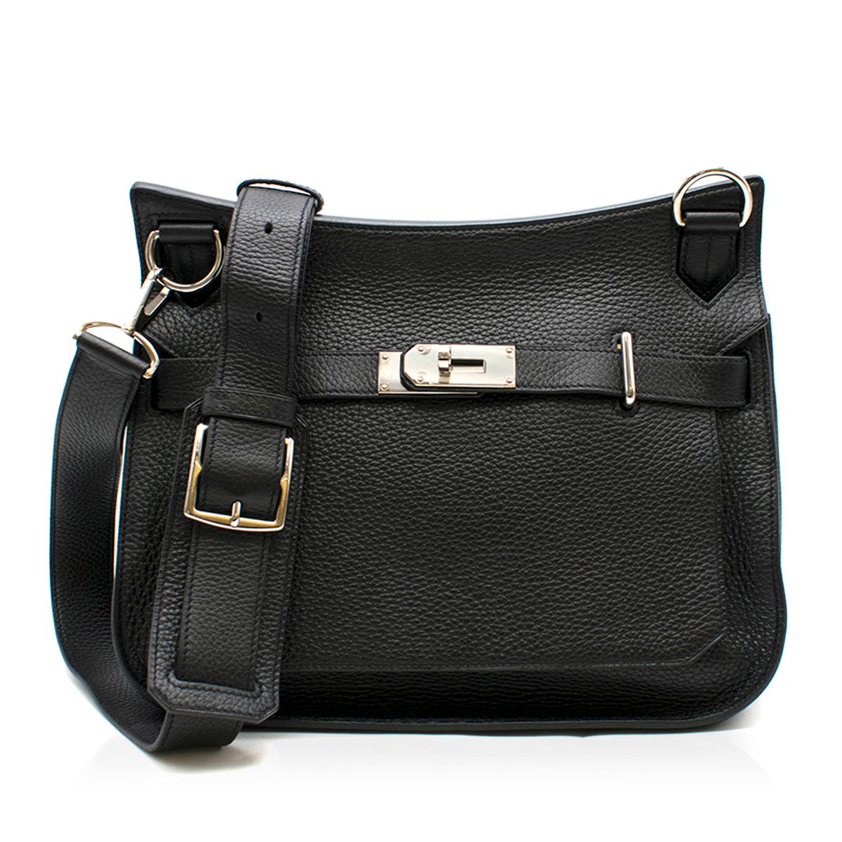 Hermes Jypsiere Black Togo Shoulder Bag

Made in France. 

- Serial Number: [R]
- Age (Circa): 2014
- Black, Togo Leather 
- Detachable and Adjustable Belted Shoulder Strap  
- Black lacquered edges
- Signature twist-lock fastening, palladium