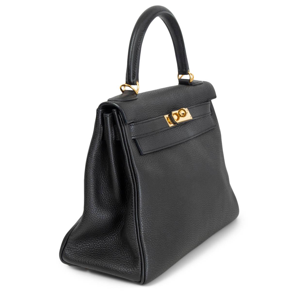 100% authentic Hermes 'Kelly II 28 Retourner' bag in Noir (black) Veau Togo leather with gold hardware. Lined in Chevre (goat skin) with a divided open pocket against the front and a zipper pocket against the back. Has been carried and is in