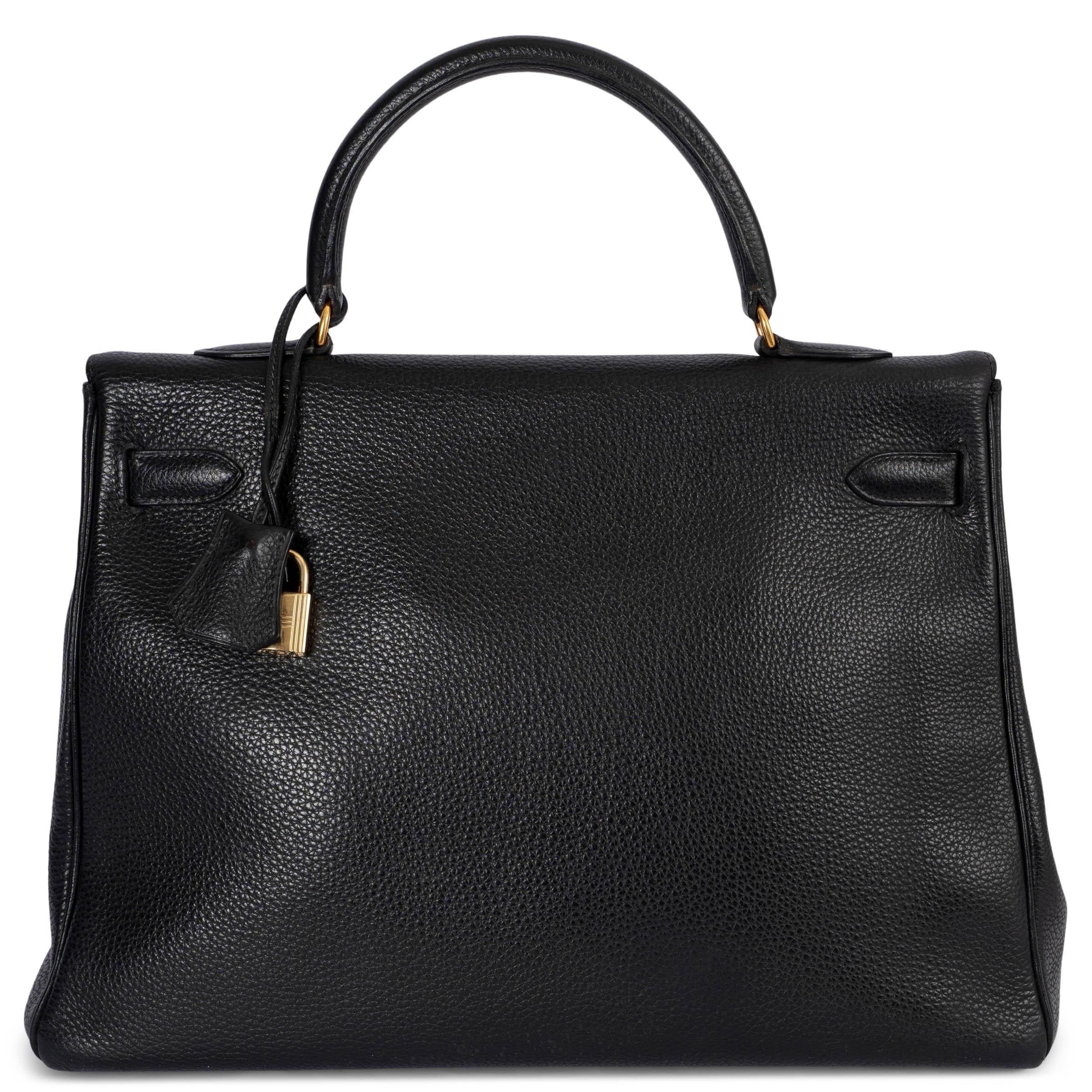 Black HERMES black Togo leather KELLY 35 RETOURNE Bag GHW For Sale