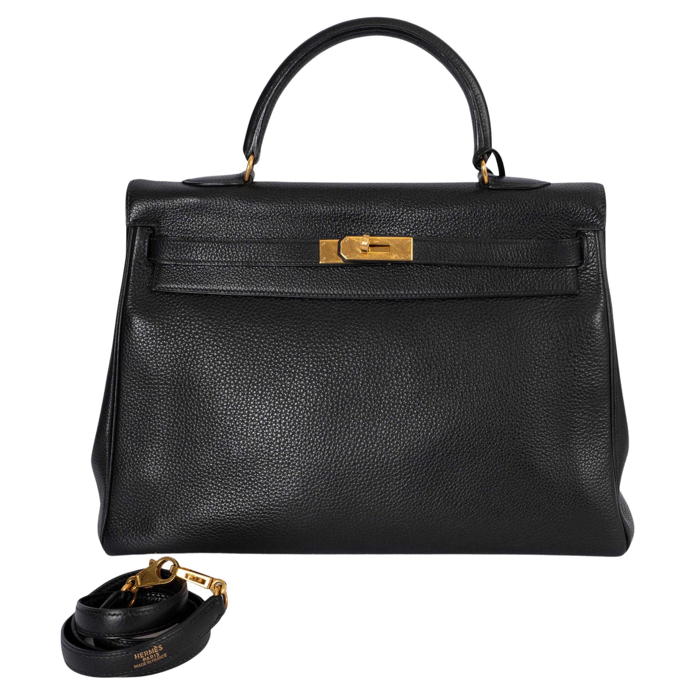 HERMES black Togo leather KELLY 35 RETOURNE Bag GHW For Sale