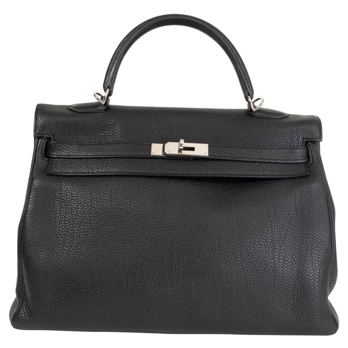 HERMES nero Togo pelle KELLY 35 RETOURNE Borsa Palladium