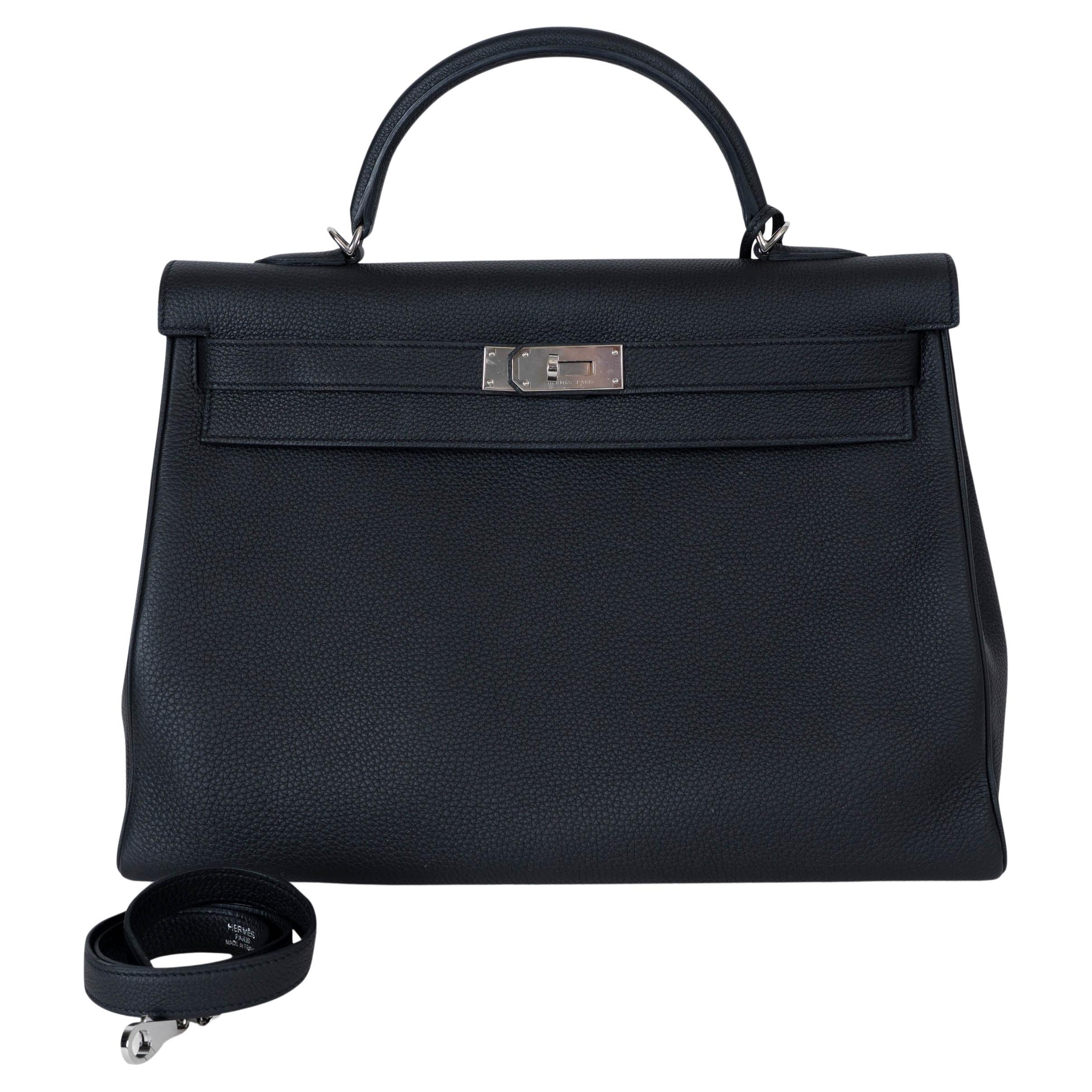 HERMES black Togo leather KELLY 40 RETOURNE Bag PHW