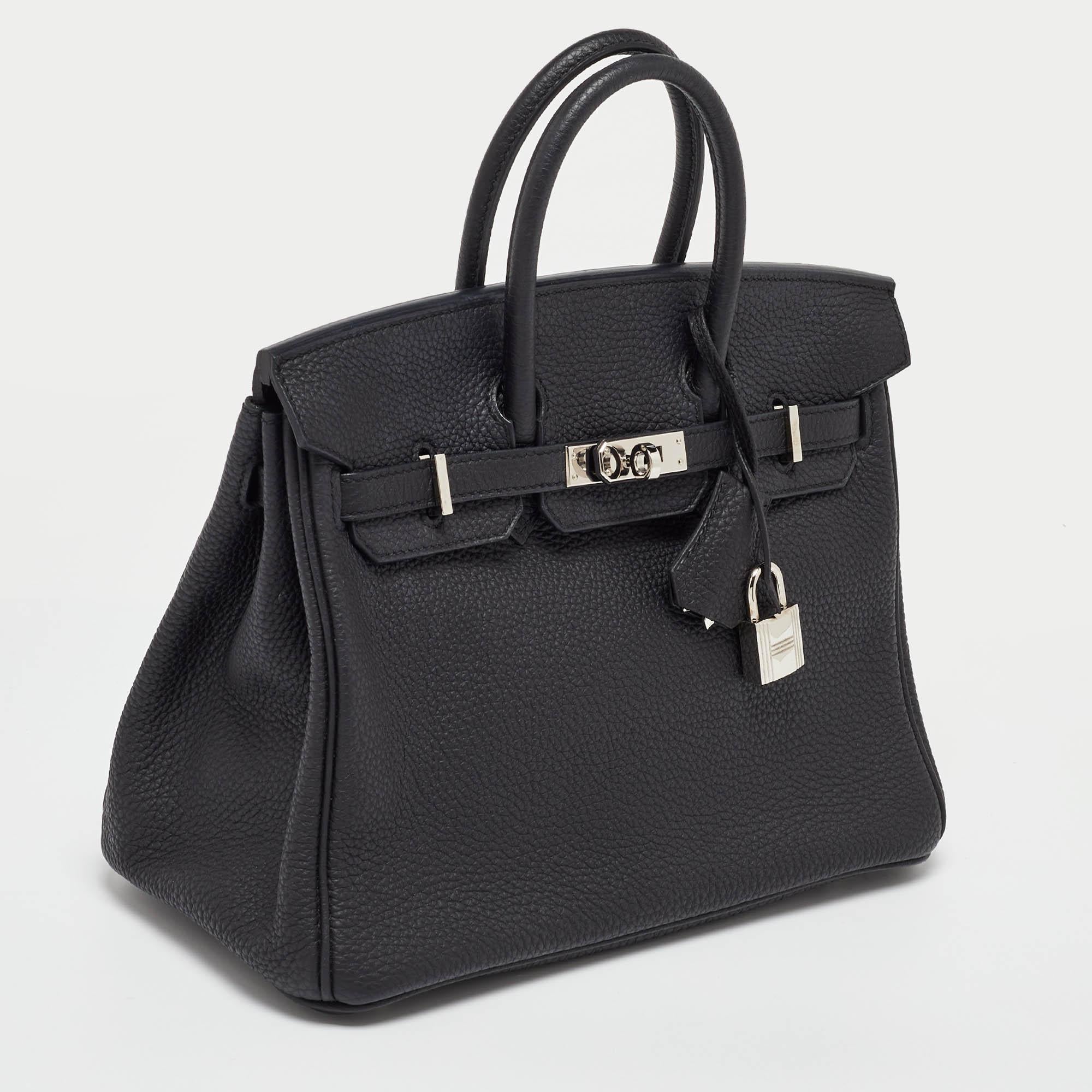 Hermes Black Togo Leather Palladium Finish Birkin 25 Bag In Good Condition In Dubai, Al Qouz 2