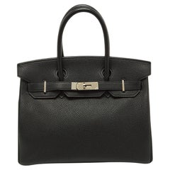 Hermes Togo 30 Tasche aus schwarzem Leder mit Palladium-Finish