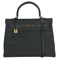 Sac Kelly 35cm Hermes en cuir Togo Retourne noir avec GHW