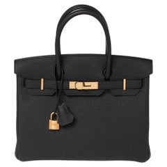 Hermes Black Togo Leather Rose Gold Finished Birkin 30 Bag