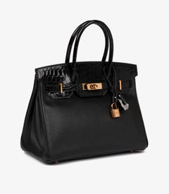 Hermès Schwarzes Togo Leder & Glänzendes Porosus Krokodilleder Touch Birkin 30cm