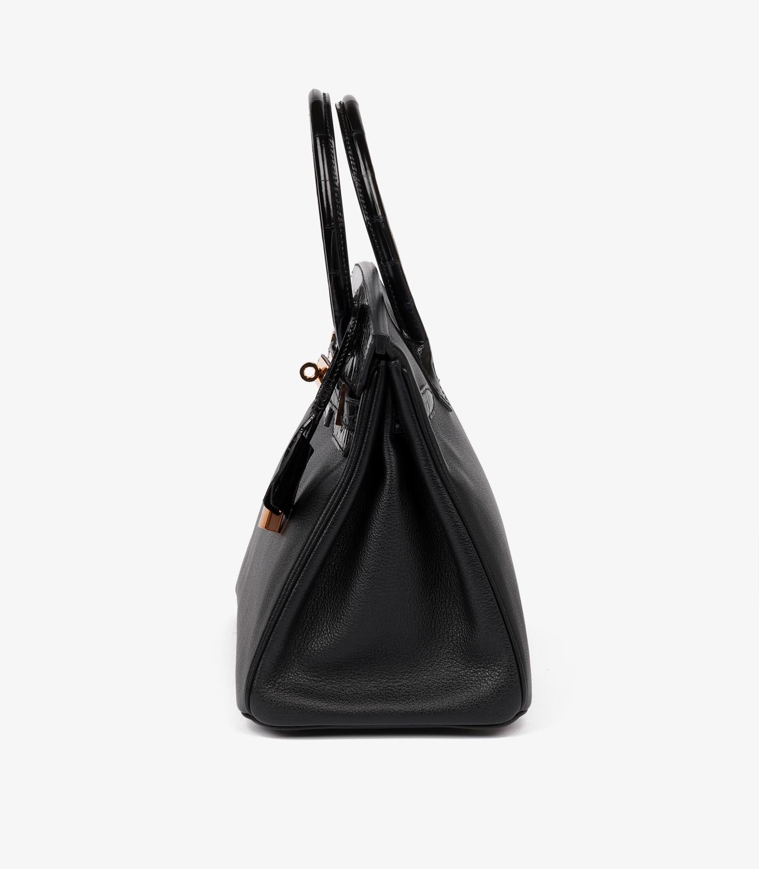 Hermès Schwarzes Togo Leder & Glänzendes Porosus Krokodilleder Touch Birkin 30cm im Zustand „Hervorragend“ in Bishop's Stortford, Hertfordshire