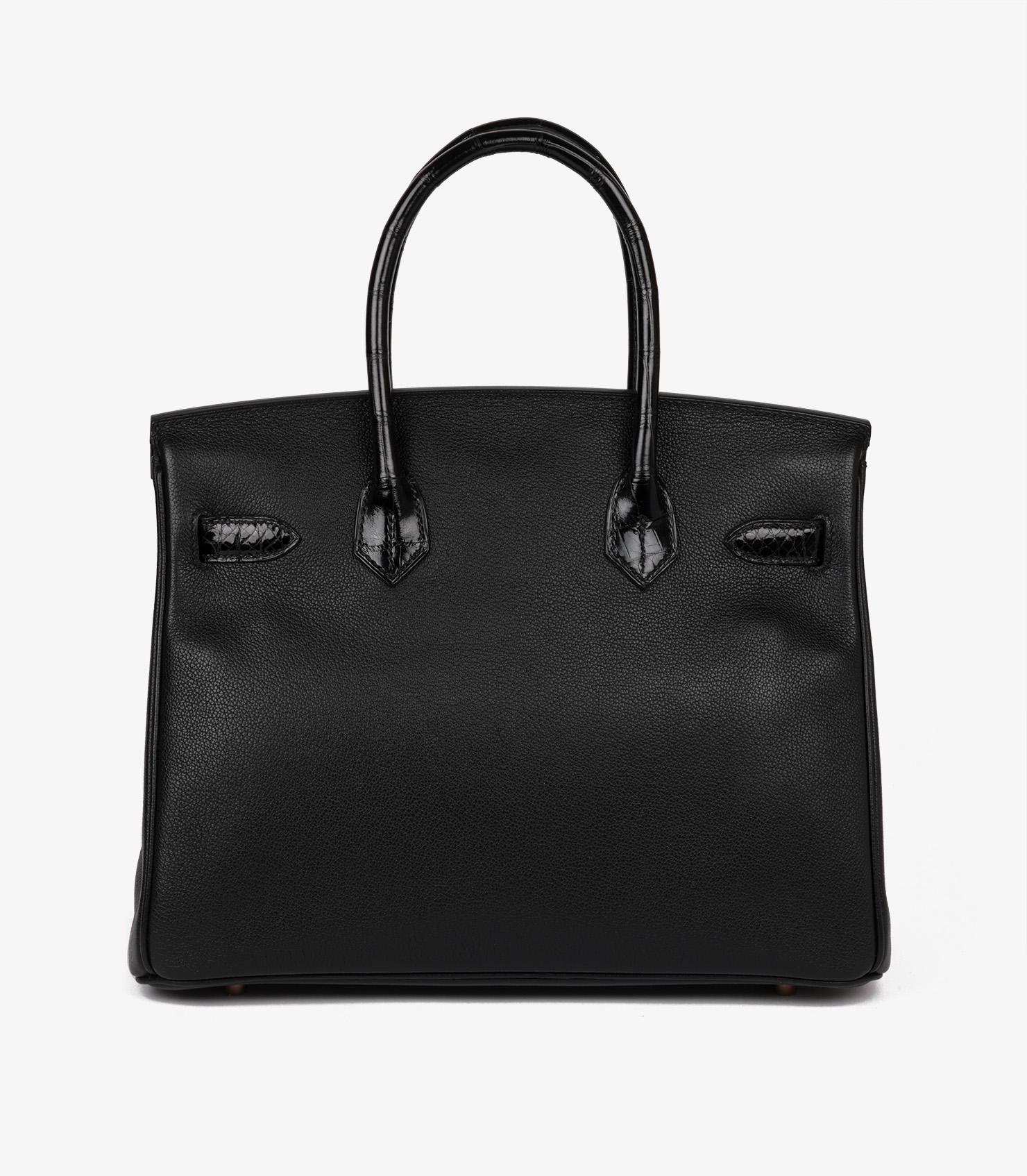 Hermès Schwarzes Togo Leder & Glänzendes Porosus Krokodilleder Touch Birkin 30cm für Damen oder Herren