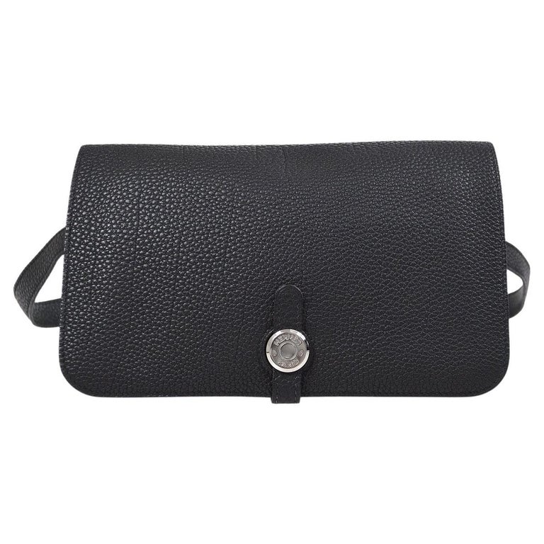 HERMES Black Togo Leather Silver Hardware Dogon Waist Belt Bag For Sale
