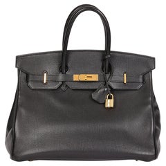 HERMÈS Noir Togo Cuir Vintage Birkin 35cm Retourne 