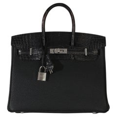 Hermès Black Togo Mississippiensis Matte Alligator Touch Birkin 25 PHW