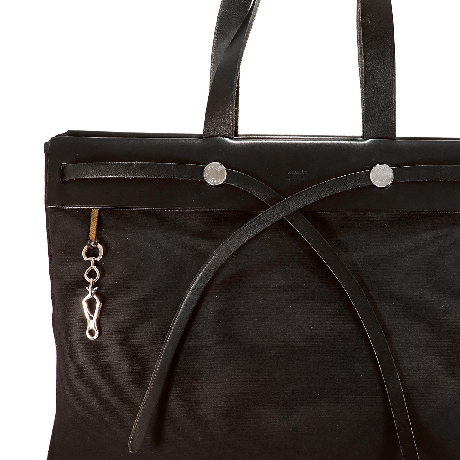 Hermès Black Toile 40 cm Herbag Cabas Tote In Excellent Condition In Palm Beach, FL