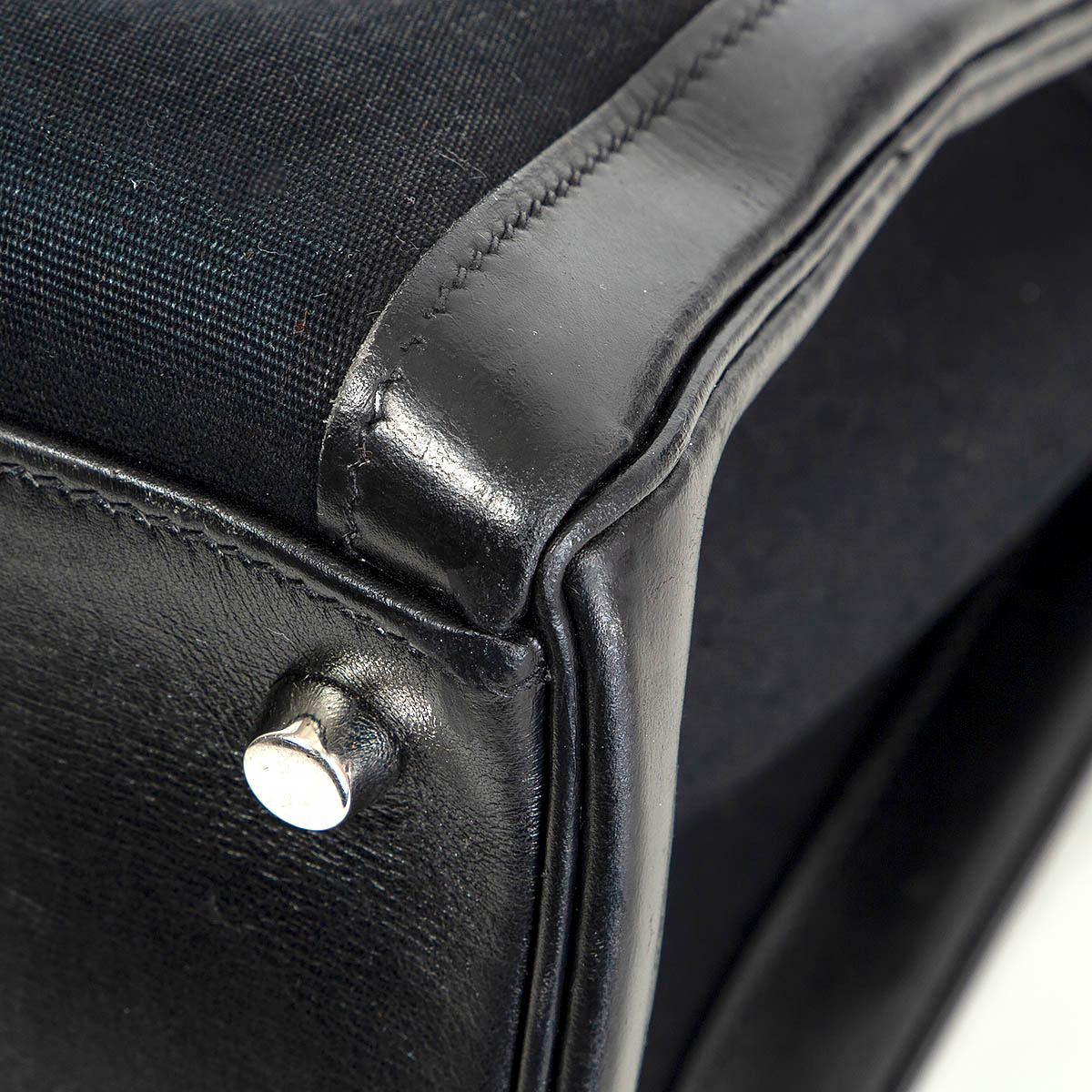 HERMES black Toile Militaire & Box leather KELLY 40 LAKIS Bag w Palladium For Sale 4