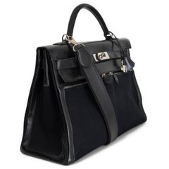 HERMES black Toile Militaire & Box leather KELLY 40 LAKIS Bag w Palladium