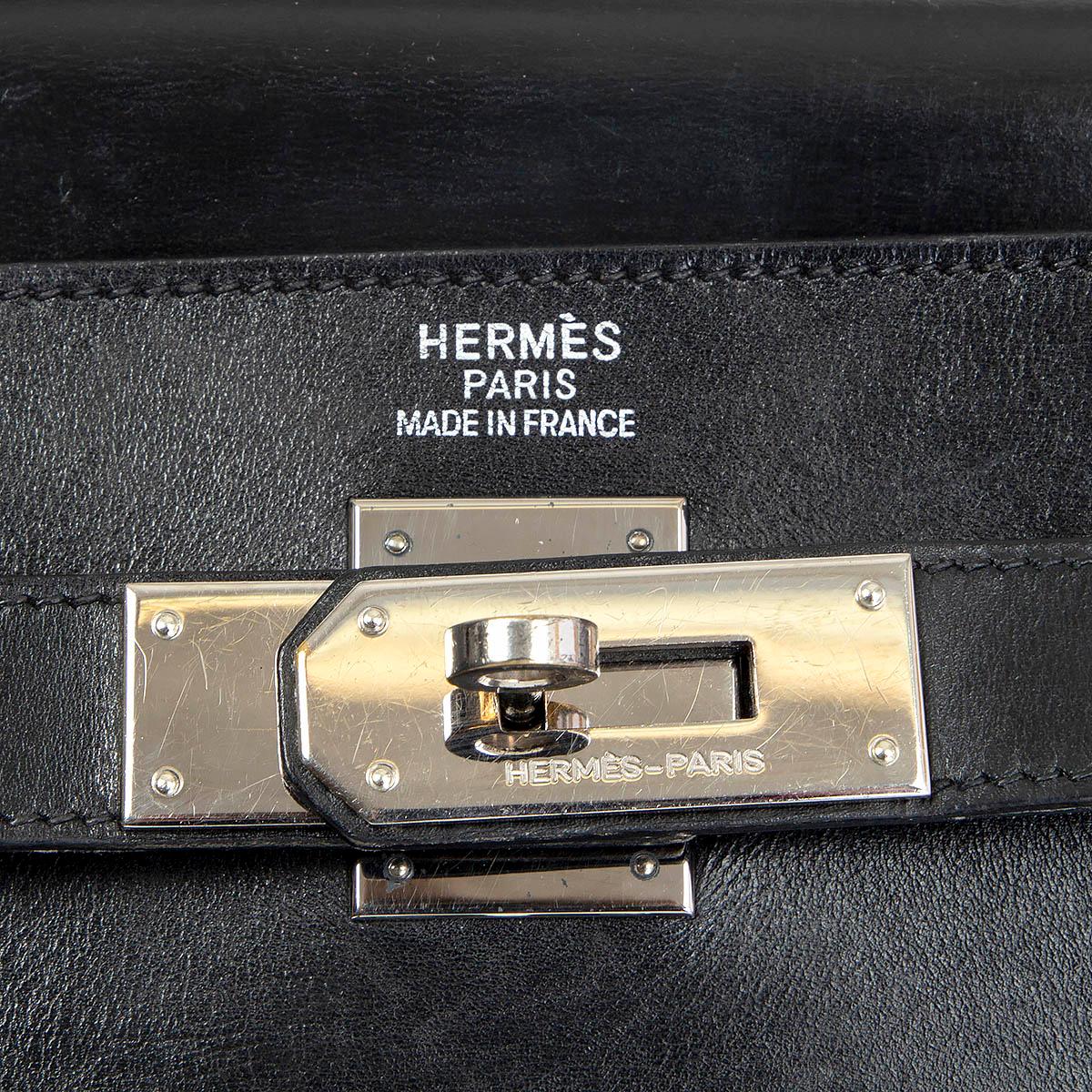 Black HERMES black Toile Militaire & Box leather KELLY 40 LAKIS Bag w Palladium For Sale