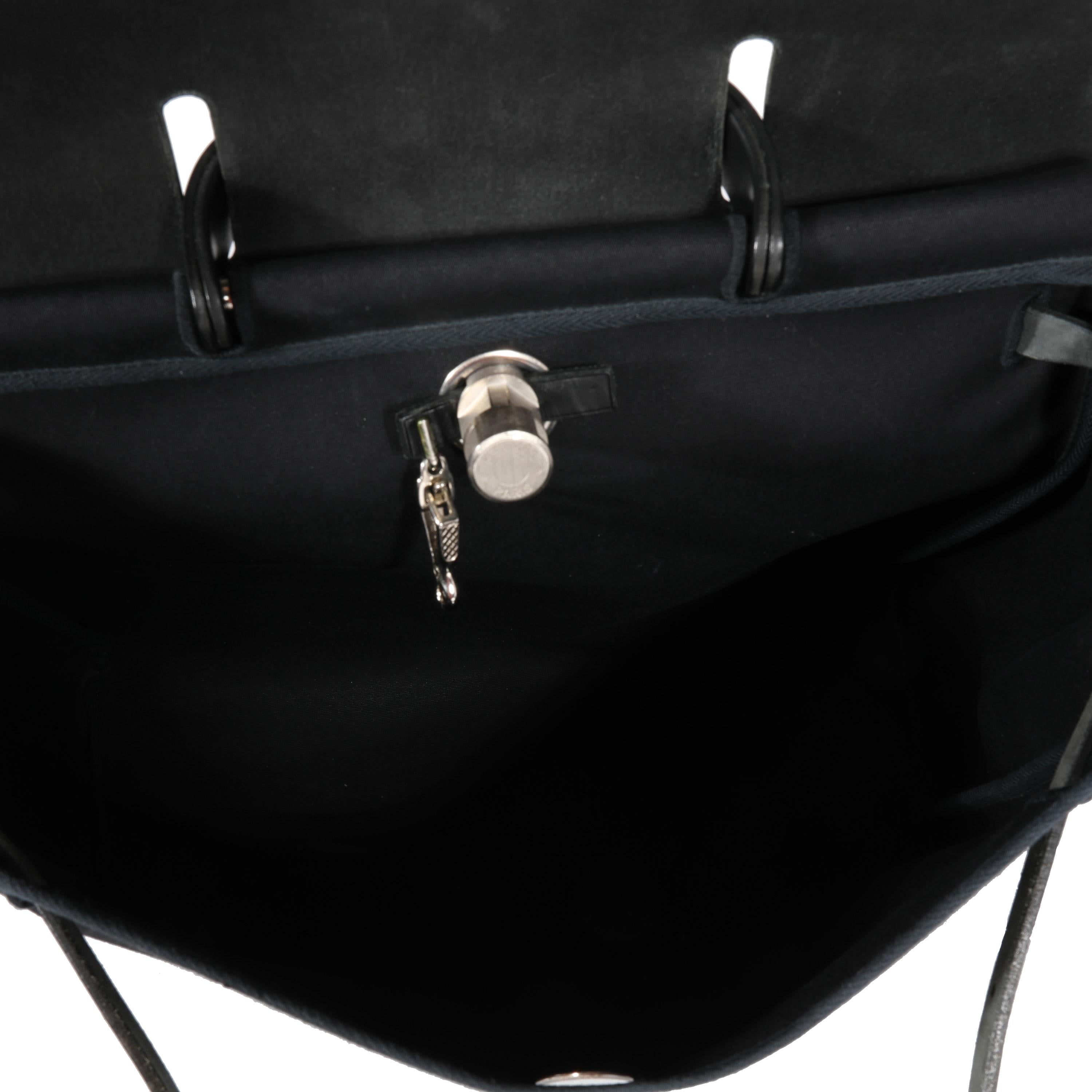 Hermès Black Toile & Vache Hunter 2-In-1 Herbag PHW In Good Condition In New York, NY