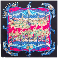 Hermes black TOURNEZ MANEGE 90 silk twill Scarf