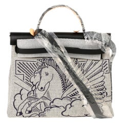 Hermès Black Vache Hunter Leather & Black, White Canvas Pegase Herbag Zip 31