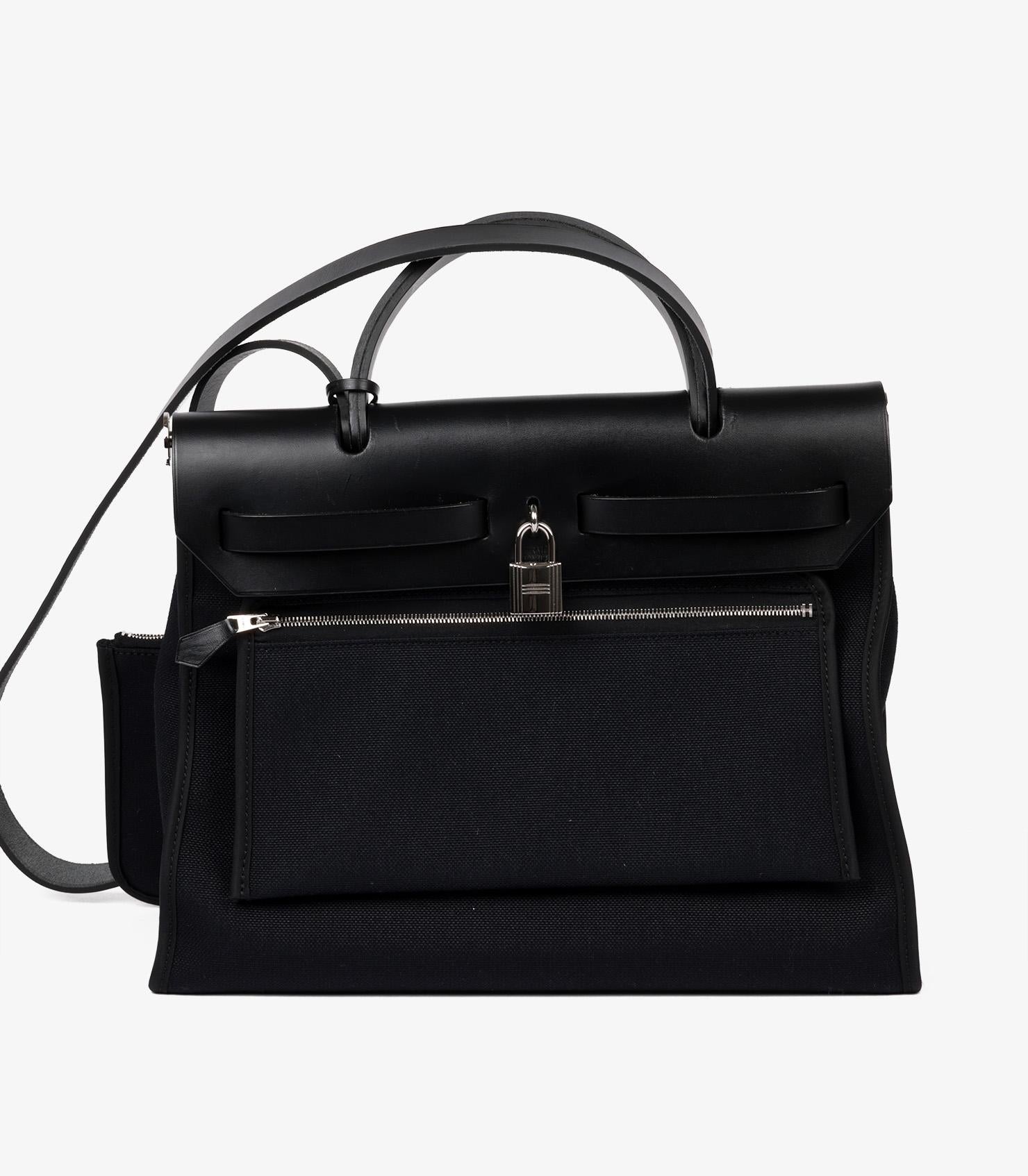 Hermès Black Vache Hunter Leather & Toile Herbag Zip 31 1