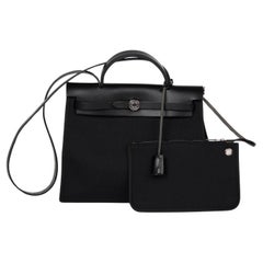 Hermès Black Vache Hunter Leather & Toile Herbag Zip 31
