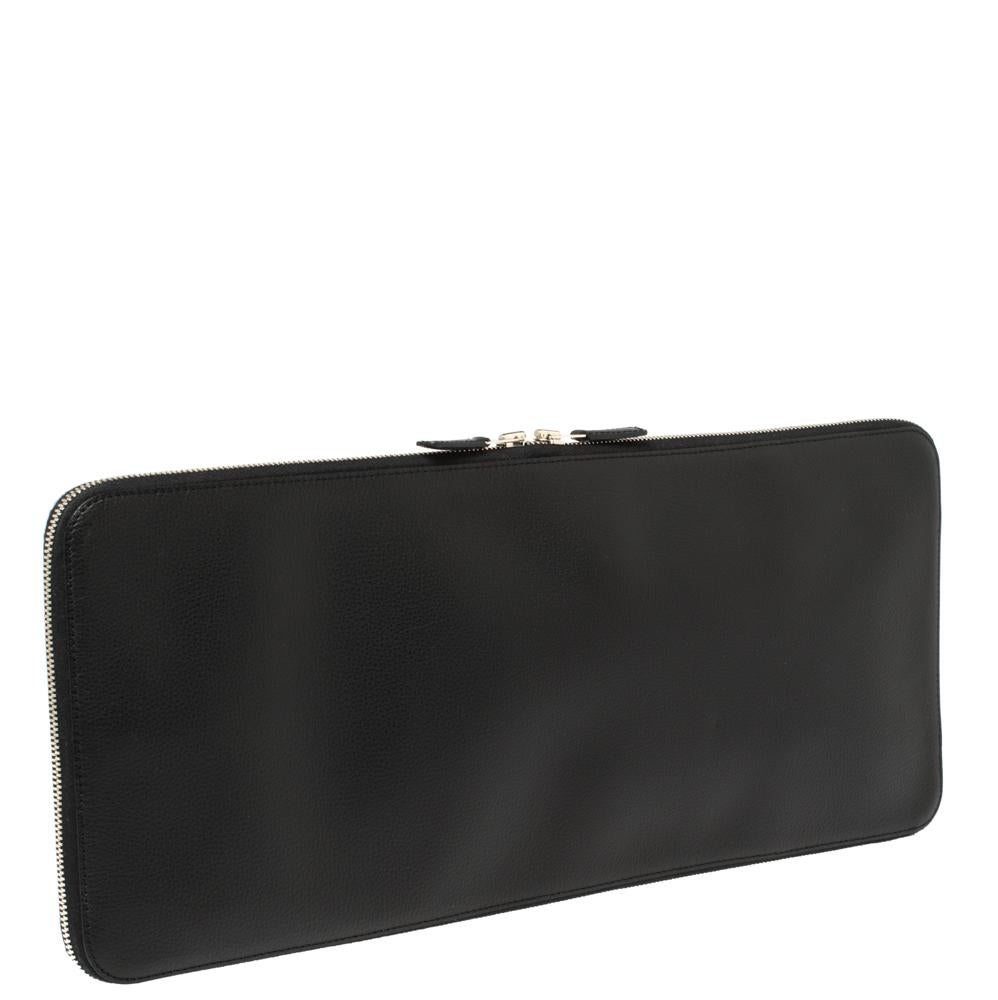 Hermes Black Vache Liegee Leather Travel Tie Case In Good Condition In Dubai, Al Qouz 2