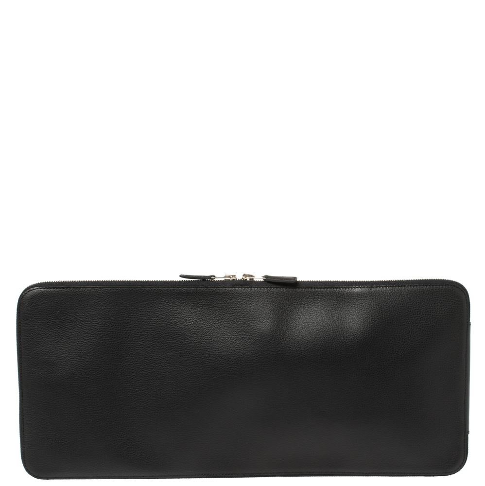 Men's Hermes Black Vache Liegee Leather Travel Tie Case