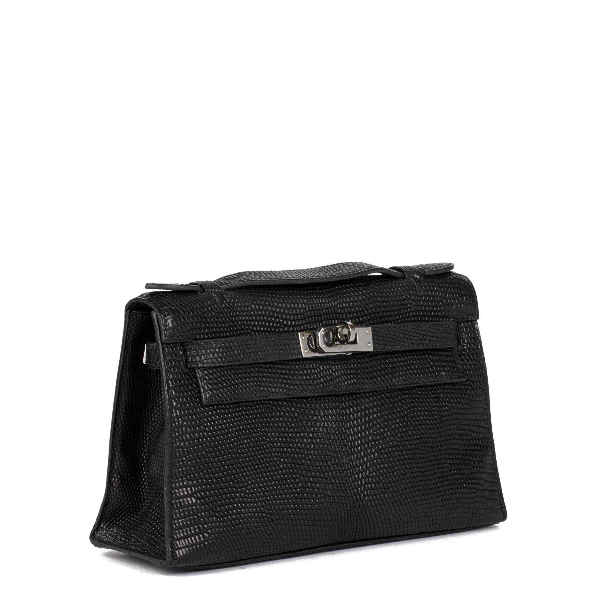 HERMÈS
Black Varanus Salvator Lizard Leather Kelly Pochette

Xupes Reference: CB802
Serial Number: [I]
Age (Circa): 2005
Accompanied By: Hermès Dust Bag, Box, Protective Felt
Authenticity Details: Date Stamp (Made in France)
Gender: Ladies
Type: Top