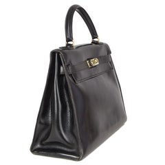 HERMES black Veau Box leather & Gold KELLY 32 Sellier Bag VINTAGE