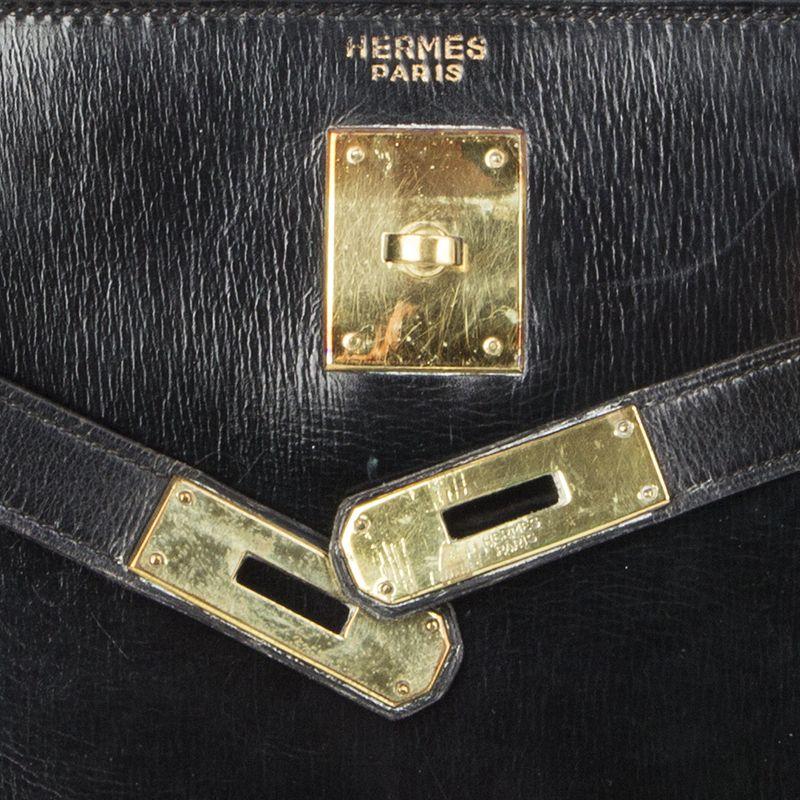 Women's HERMES black Veau Box leather & Gold KELLY 32 Sellier Bag VINTAGE
